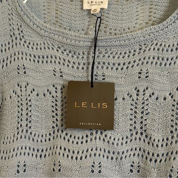 New Le Lis Powder Blue Boatneck Crochet Tie Cuff Sweater Knit Top - Picture 8 of 16